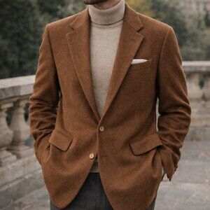 100% Camel Hair Blazer Mens XL 44L Brown Tailored Jacket Luxury Classic